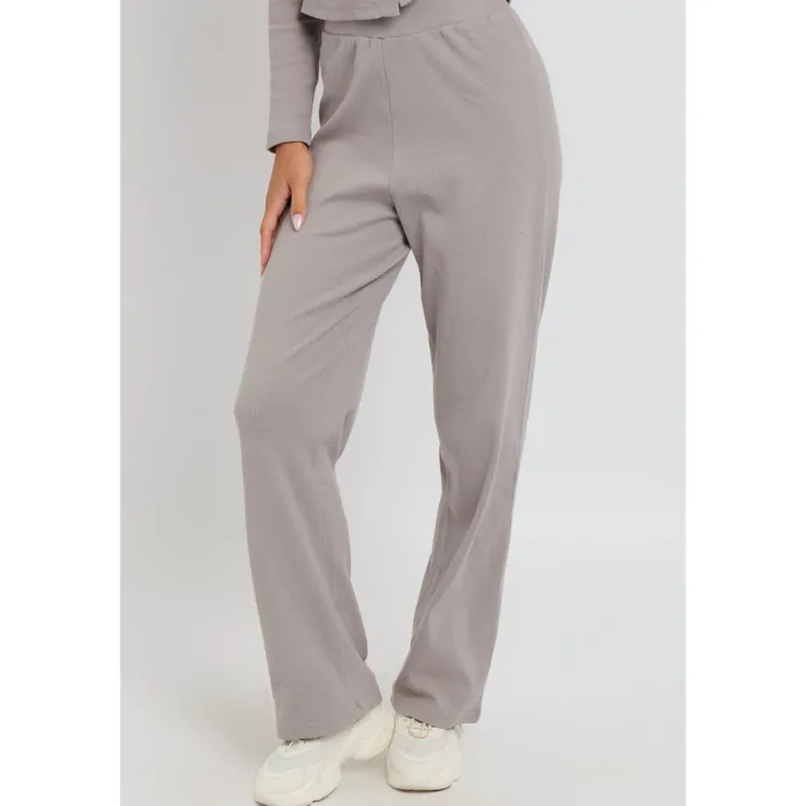 Online Urban Bliss Grey Ribbed Wide Leg Trouser