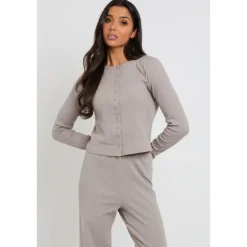 Online Urban Bliss Grey Ribbed Wide Leg Trouser