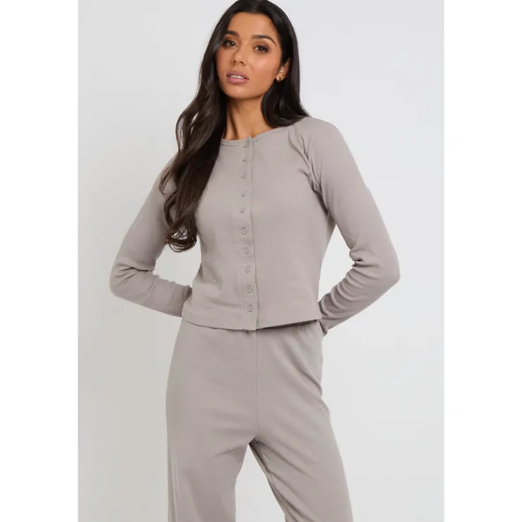 Online Urban Bliss Grey Ribbed Wide Leg Trouser