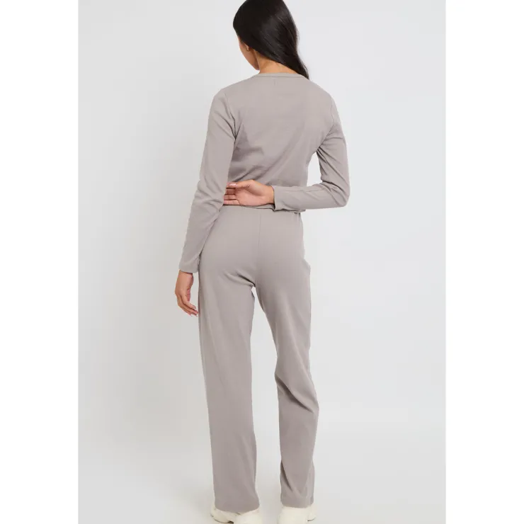 Online Urban Bliss Grey Ribbed Wide Leg Trouser
