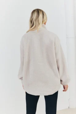 Outlet In the Style Half Zip Borg Pull Over Jacket Stone