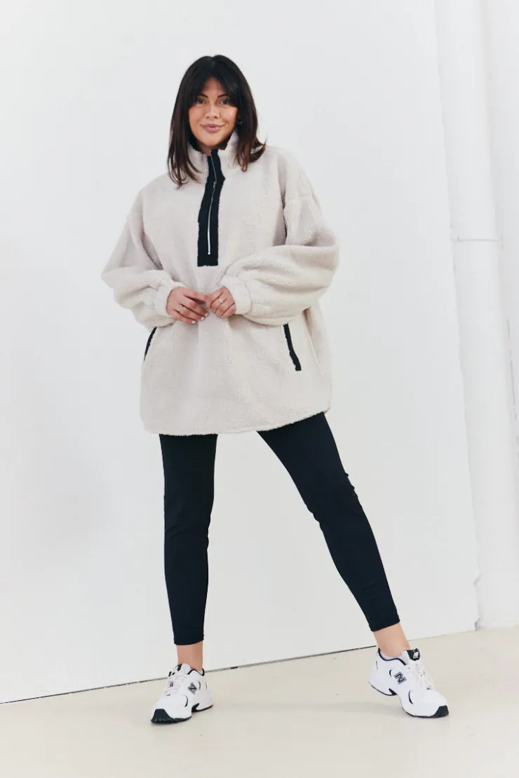 Outlet In the Style Half Zip Borg Pull Over Jacket Stone