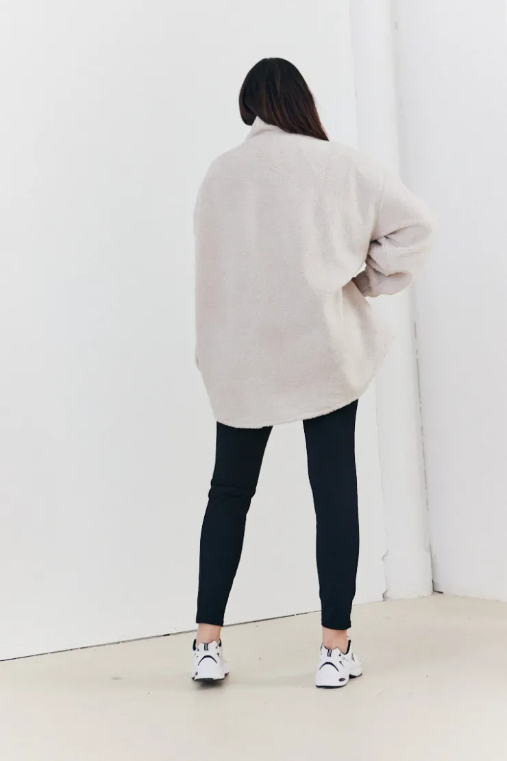 Outlet In the Style Half Zip Borg Pull Over Jacket Stone