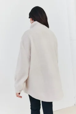 Outlet In the Style Half Zip Borg Pull Over Jacket Stone
