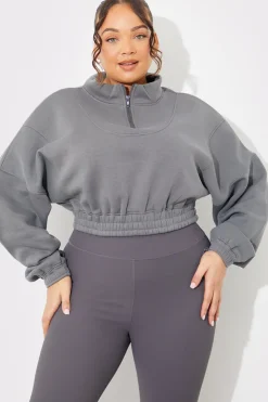 Clearance Fits Half Zip Up Cropped Jersey Sweater