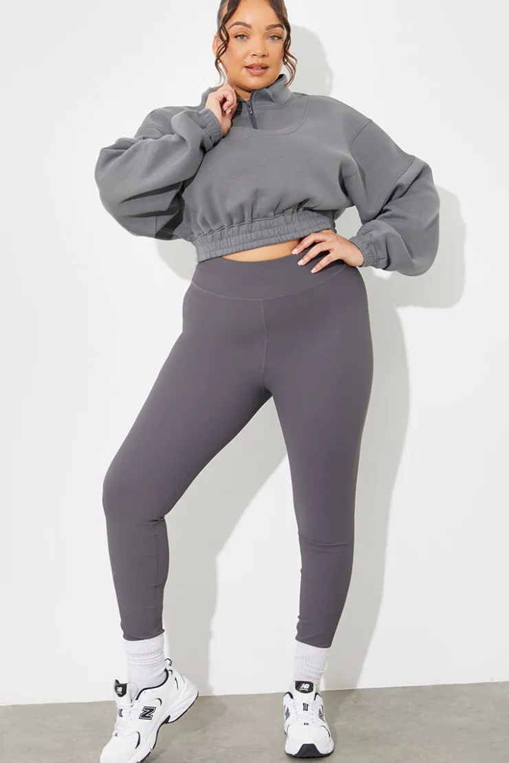 Clearance Fits Half Zip Up Cropped Jersey Sweater