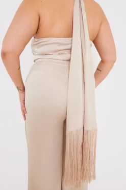 Hot In the Style Halter Neck Wide Leg Jumpsuit Stone
