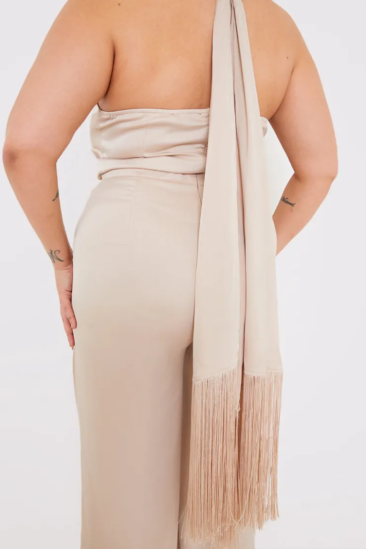 Hot In the Style Halter Neck Wide Leg Jumpsuit Stone