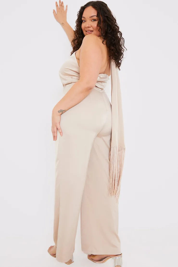 Hot In the Style Halter Neck Wide Leg Jumpsuit Stone