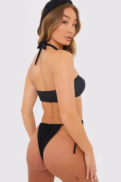 Hot In the Style Halterneck Ring Detail Bikini Top Black