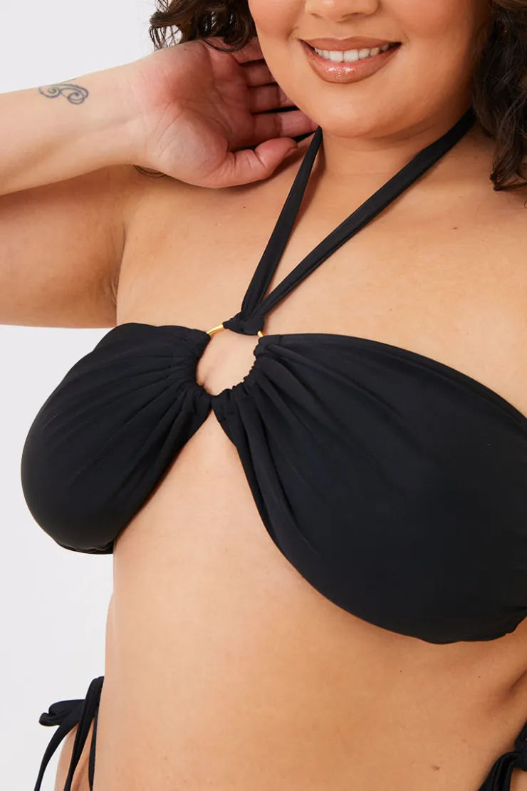 Hot In the Style Halterneck Ring Detail Bikini Top Black