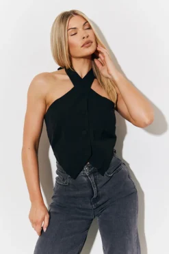 Online In The Style Halterneck Waistcoat Black