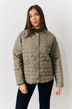 Outlet In the Style Heart Quilted Lightweight Jacket Khaki