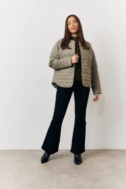 Outlet In the Style Heart Quilted Lightweight Jacket Khaki