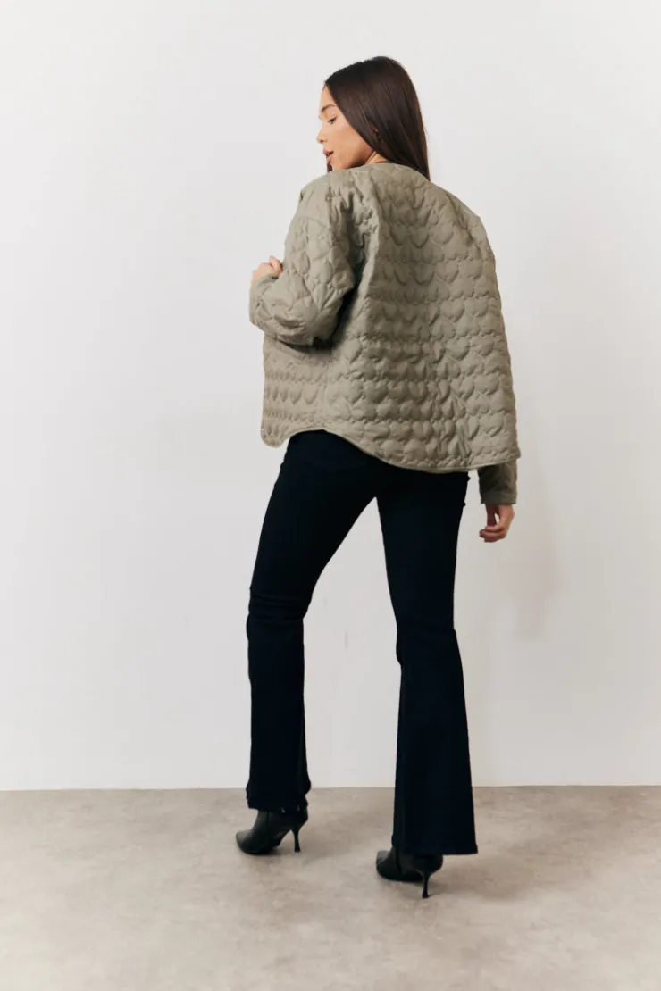 Outlet In the Style Heart Quilted Lightweight Jacket Khaki