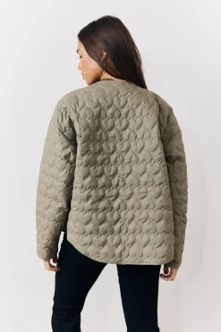 Outlet In the Style Heart Quilted Lightweight Jacket Khaki