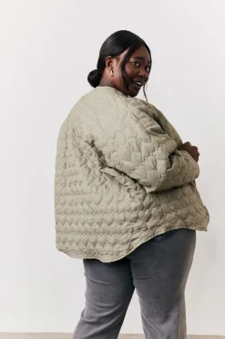Outlet In the Style Heart Quilted Lightweight Jacket Khaki