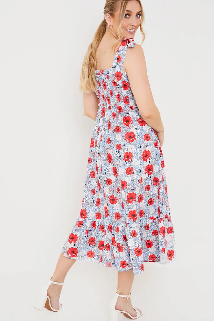 In the Style Henley Red Poppy Dress White