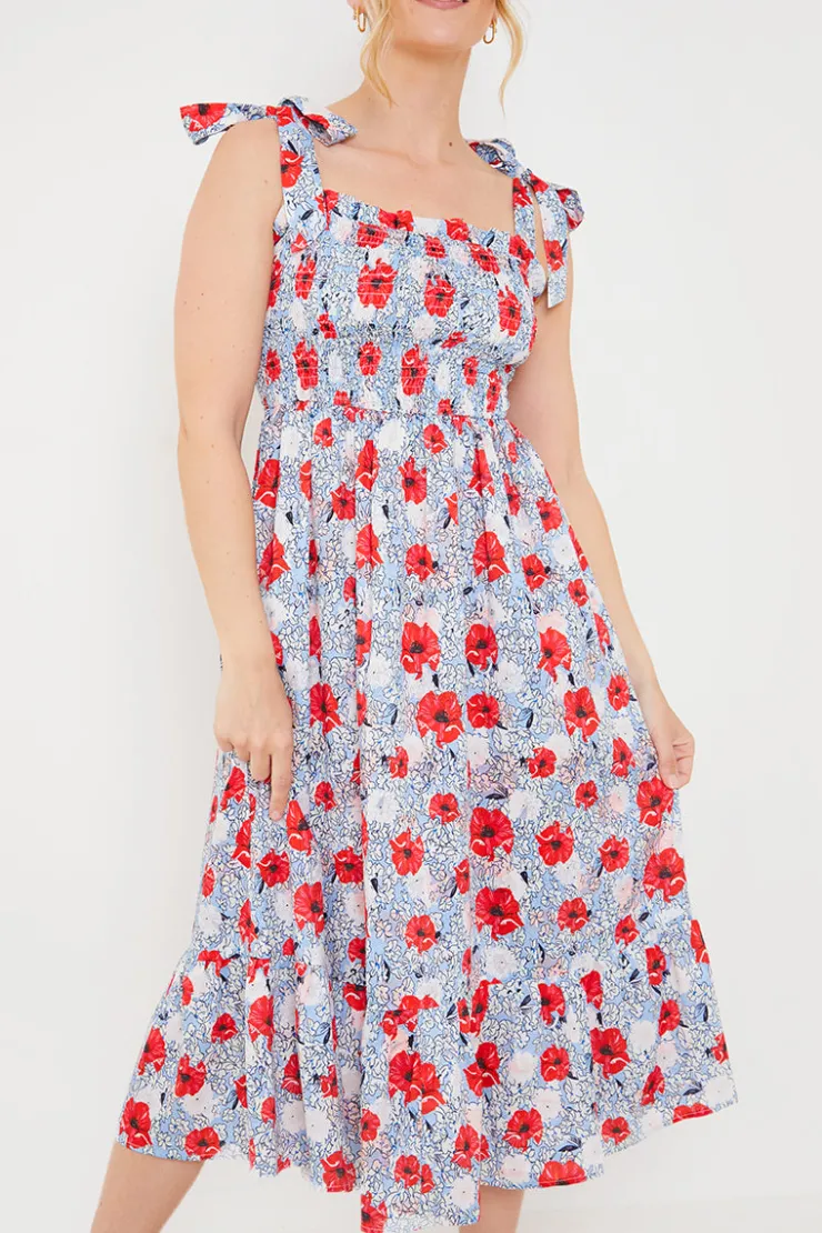 In the Style Henley Red Poppy Dress White