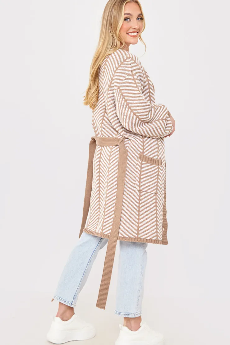 New In the Style Herringbone Belted Cardigan