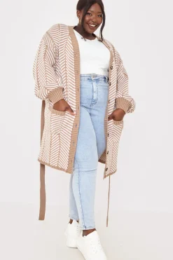 New In the Style Herringbone Belted Cardigan