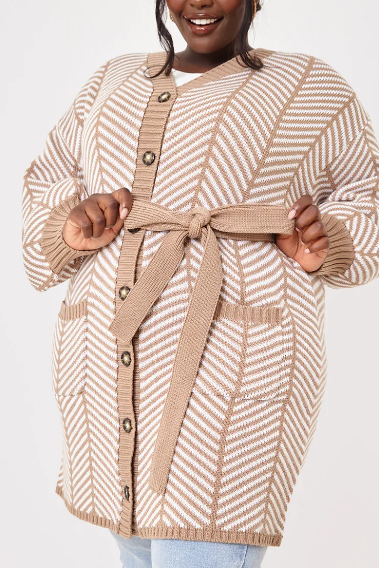 New In the Style Herringbone Belted Cardigan