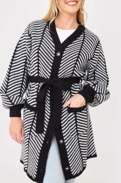 New In the Style Herringbone Belted Cardigan