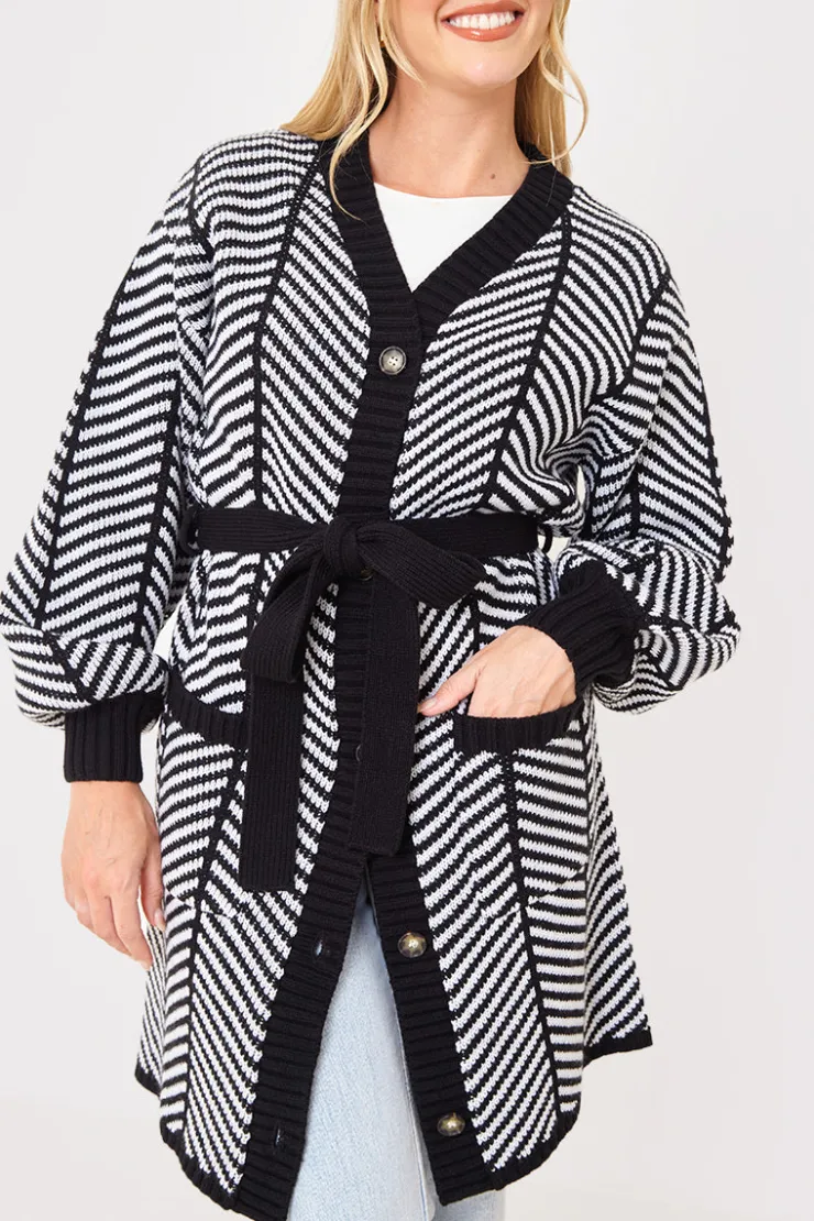 New In the Style Herringbone Belted Cardigan