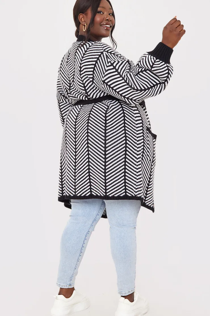 New In the Style Herringbone Belted Cardigan