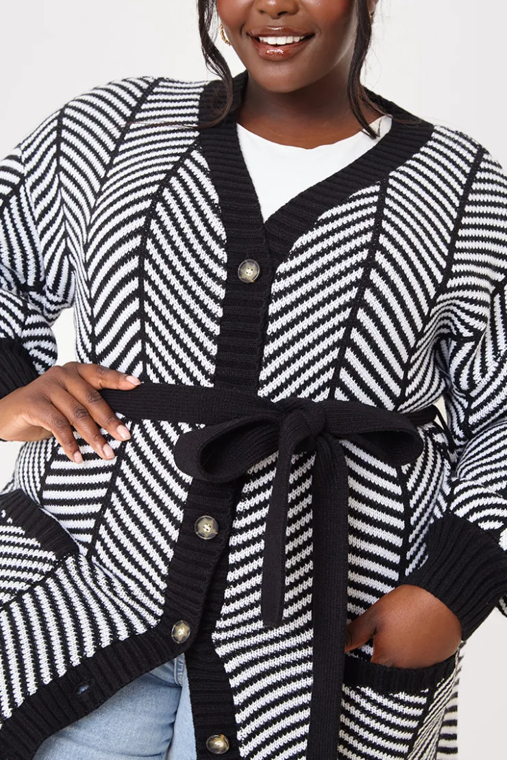 New In the Style Herringbone Belted Cardigan
