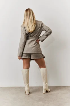 Discount In the Style Herringbone Belted Single Breasted Oversized Blazer Brown