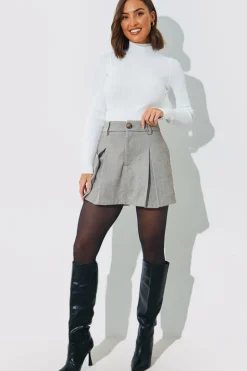 Discount In the Style Herringbone Check Pleated Skort Brown