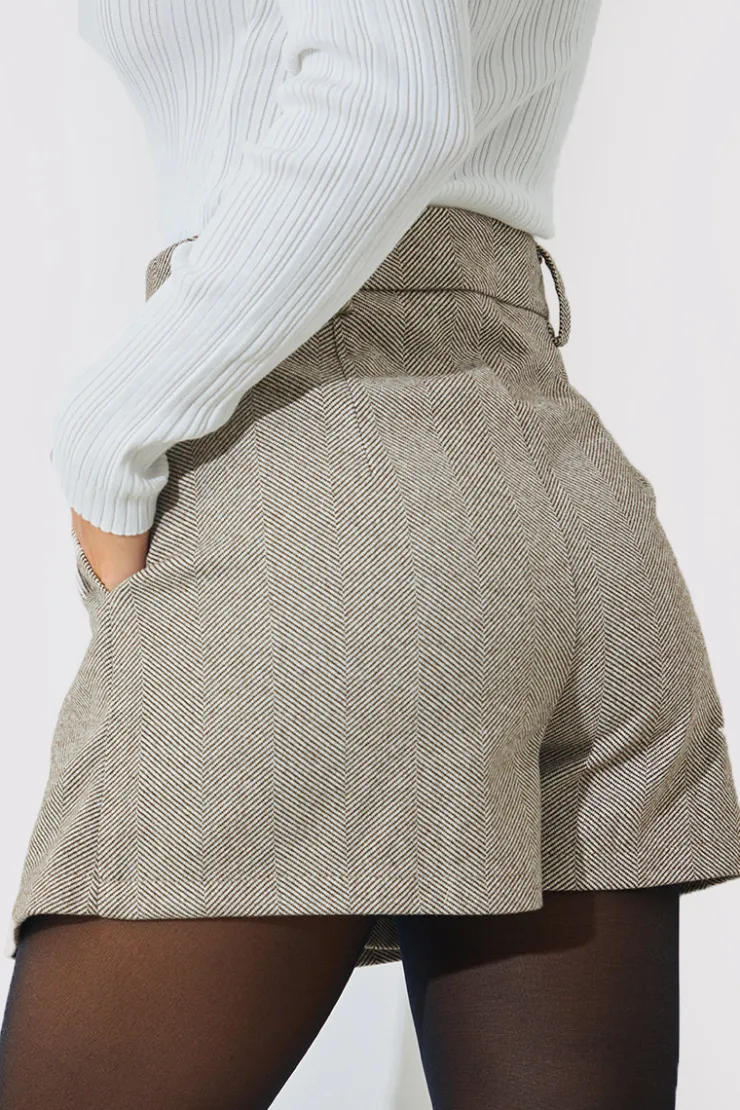 Discount In the Style Herringbone Check Pleated Skort Brown