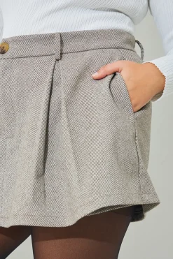 Discount In the Style Herringbone Check Pleated Skort Brown