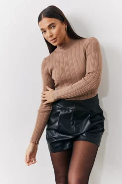 Hot In The Style High Neck Variegated Rib Knit Bodysuit