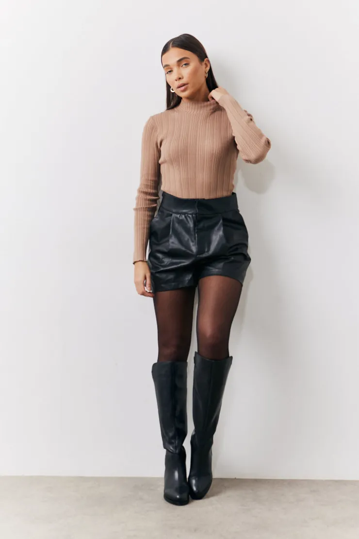Hot In The Style High Neck Variegated Rib Knit Bodysuit