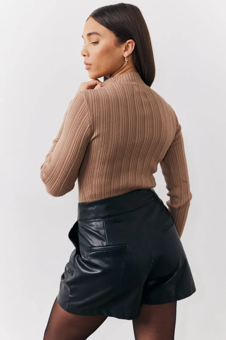 Hot In The Style High Neck Variegated Rib Knit Bodysuit