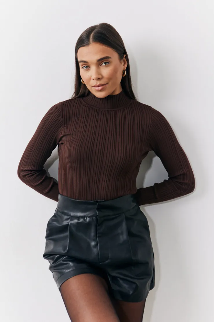 Sale In The Style High Neck Variegated Rib Knit Top