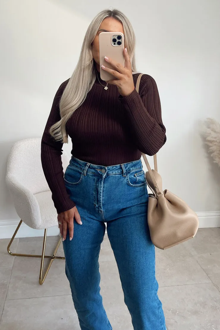 Sale In The Style High Neck Variegated Rib Knit Top