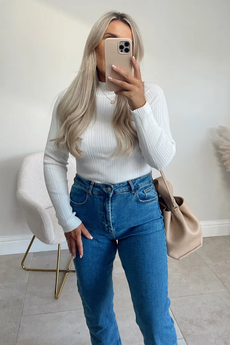 Sale In The Style High Neck Variegated Rib Knit Top