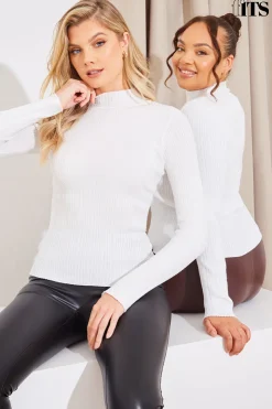 Sale In The Style High Neck Variegated Rib Knit Top