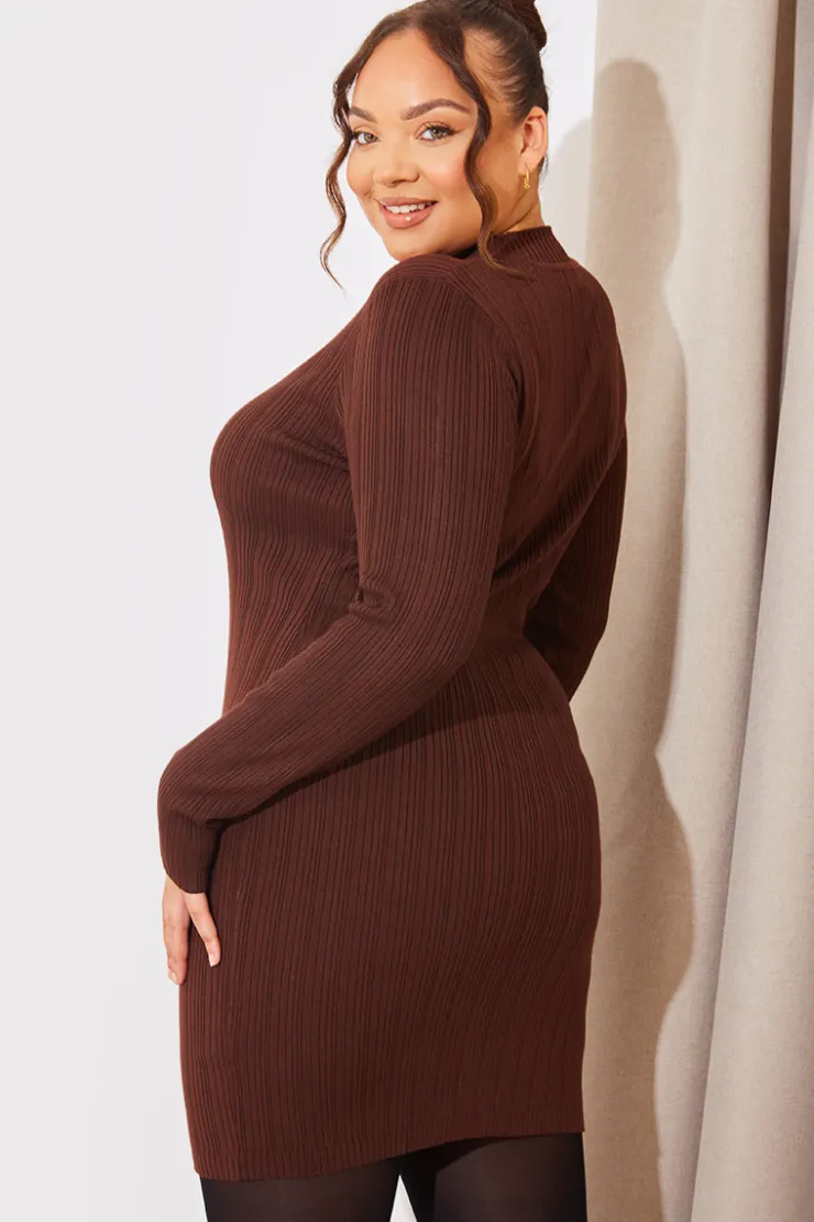 New In The Style High Neck Variegated Rib Knit Mini Dress