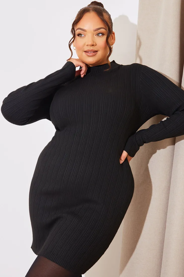 New In The Style High Neck Variegated Rib Knit Mini Dress