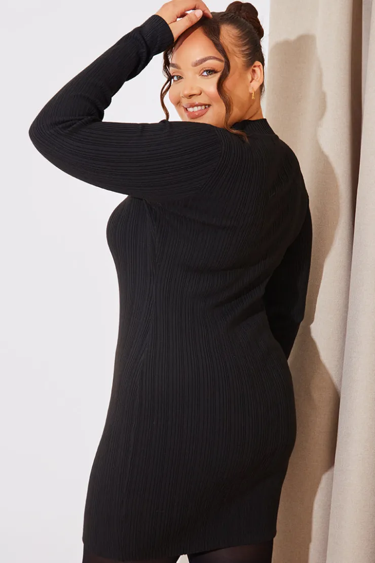 New In The Style High Neck Variegated Rib Knit Mini Dress