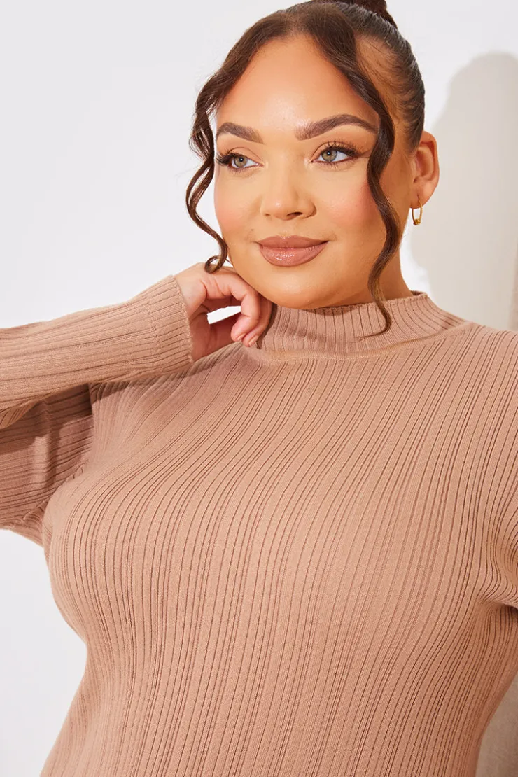 Online In The Style High Neck Variegated Rib Knit Midi Dress