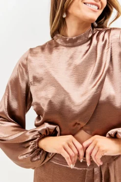 Online In the Style High Neck Wrap Co-Ord Top Chocolate