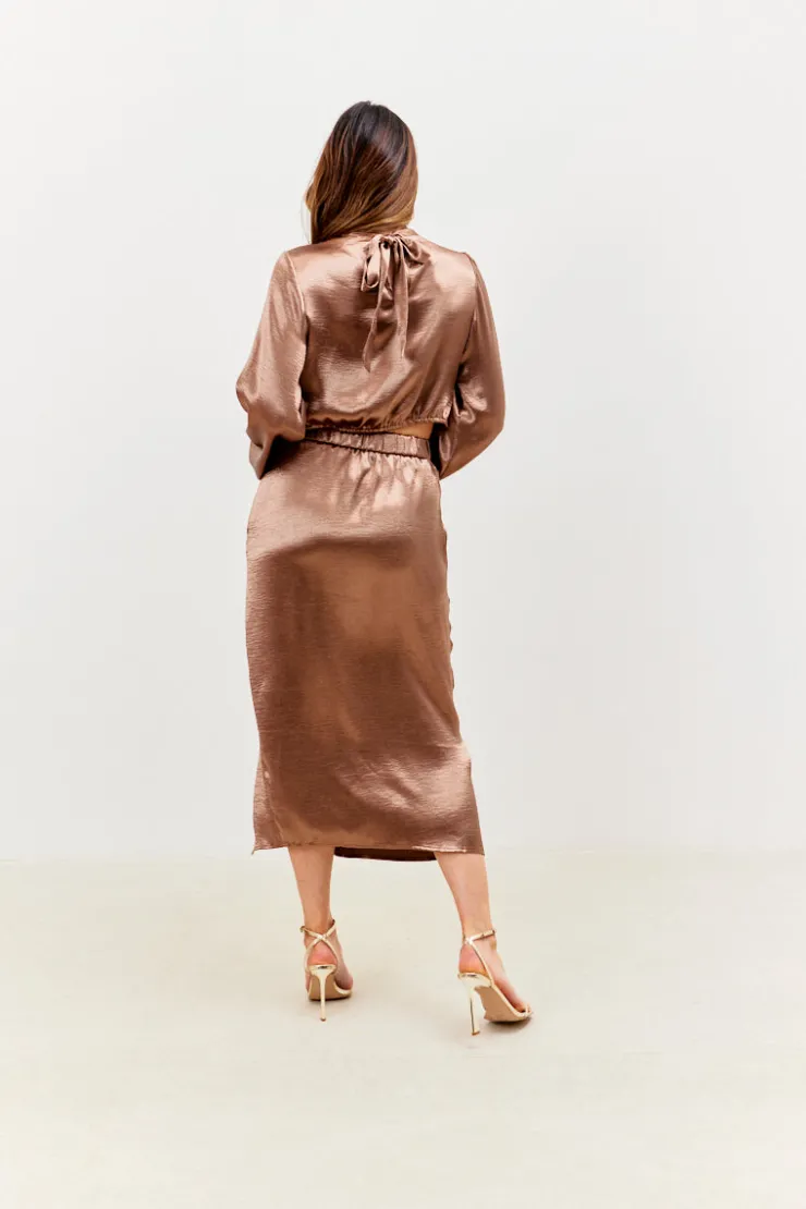 Online In the Style High Neck Wrap Co-Ord Top Chocolate
