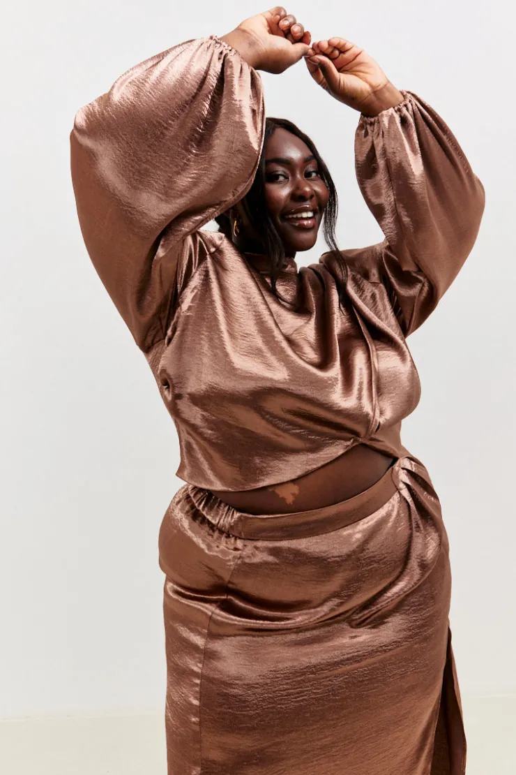 Online In the Style High Neck Wrap Co-Ord Top Chocolate