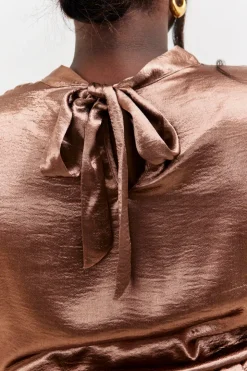 Online In the Style High Neck Wrap Co-Ord Top Chocolate