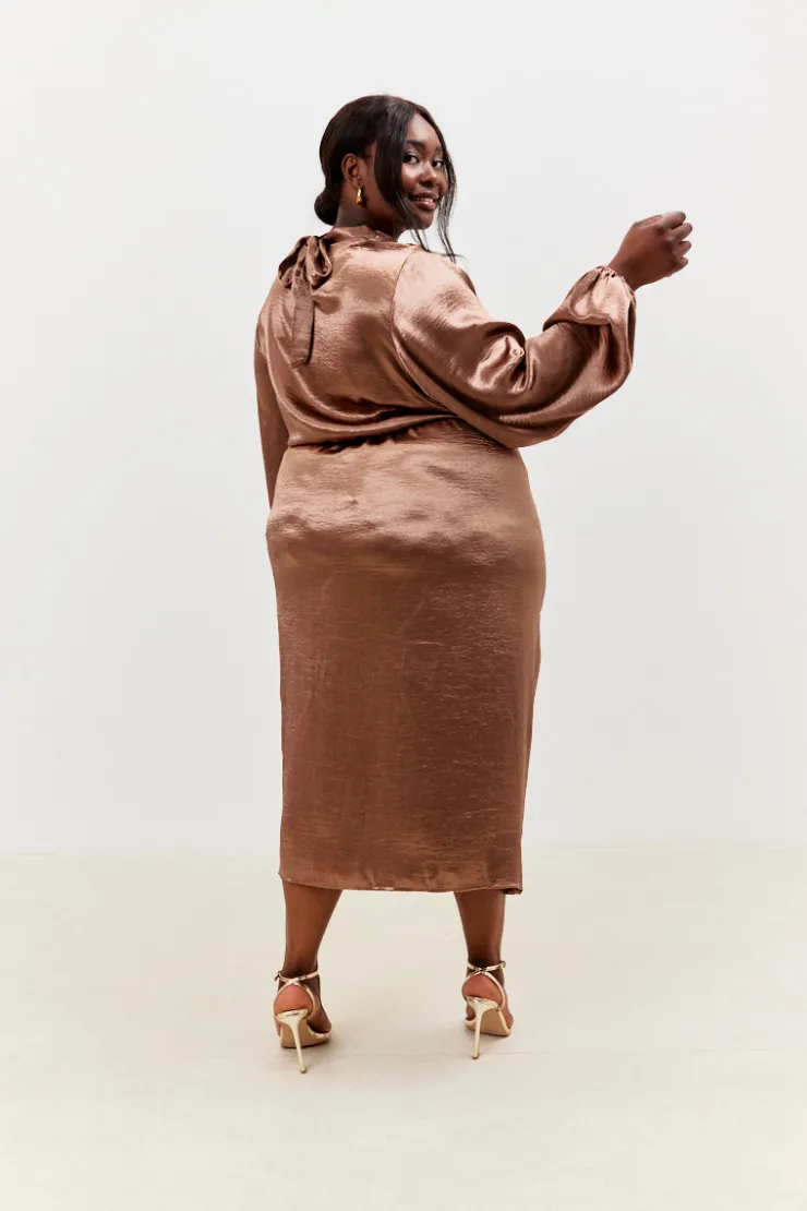 Online In the Style High Neck Wrap Co-Ord Top Chocolate